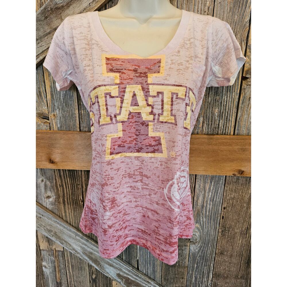 Iowa state womens size L blue 84 Burnout semi Sheer game day shirt THIN womens